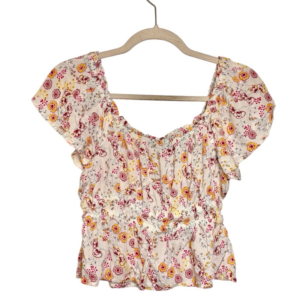 Patrons of Peace White Pink Floral Peasant Top Boho Romantic Prairie Small